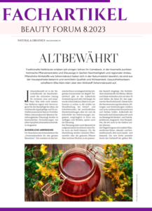 Altbewährte Heilkräuter in der Kosmetik (Fachartikel, Cover, BeautyForum)