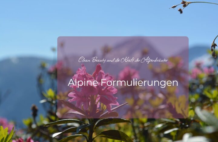 Alpenkräuter mit Bergpanorama (Synonym für Alpine Wirkstoffe für die Haut)